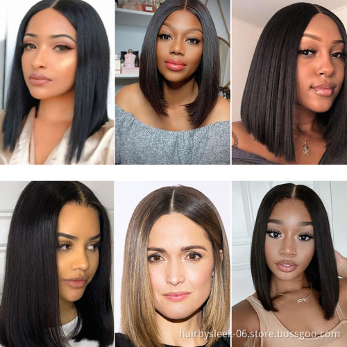 Short Bob Wig women Vendors Brazilian Remy Hair Straight Pre Plucked Black Brown Wig Human Hair Lace Front Wigs